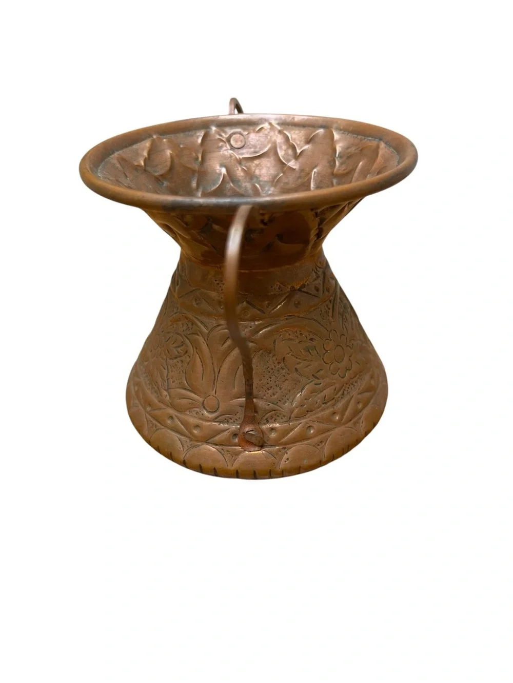 Vintage Hammered Copper Vase Urn Floral Etched Rustic Boho Decor